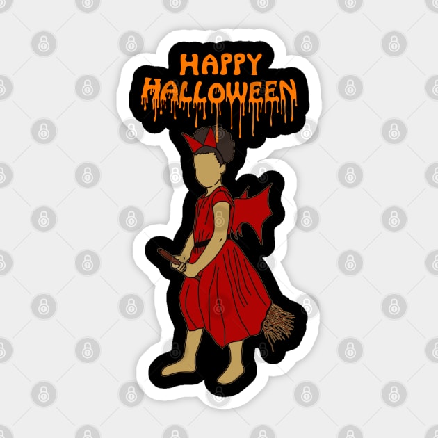 Happy Halloween witch on broom - orange Sticker by DigillusionStudio